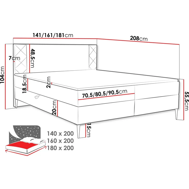 Boxspringbett Prilata (Farbe: Polo 877, Größe: 180x200) – Bild 7