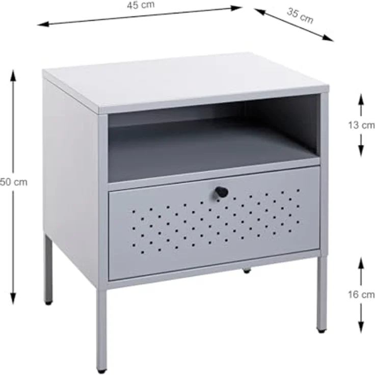 XXXL Nachtschrank, Grau, Metall, 1 Schublade, 45x50x35 cm, Typenauswahl für Schlafzimmer – Bild 2
