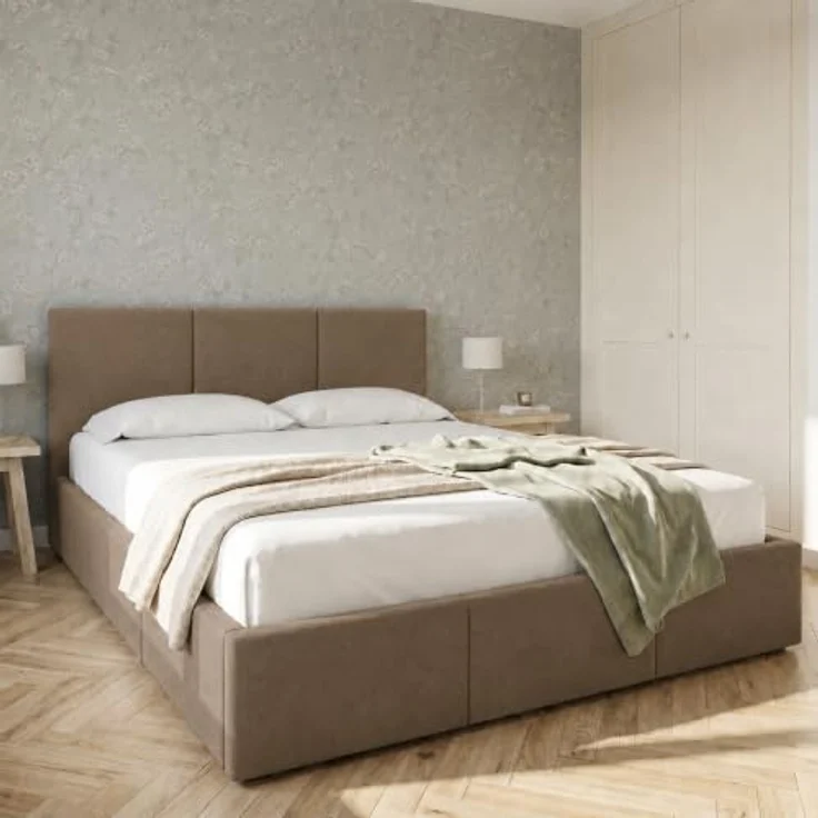 Home Collective Polsterbett, Doppelbett mit Stauraum und flexiblem Lattenrost, 120x200 bis 180x200 cm, samtweicher Veloursstoff in Kaffee, europäische Herstellung – Bild 1
