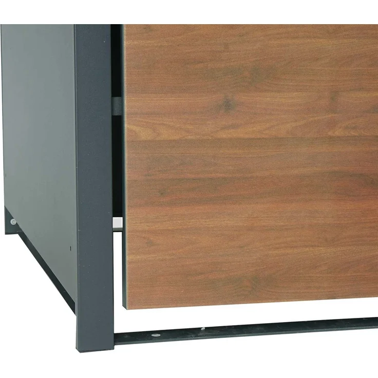 1er Mülltonnenverkleidung HWC-J82, Mülltonnenbox, erweiterbar, Metall 32kg, anthrazit ~ Kirsche-Holzoptik dunkelbraun – Bild 5
