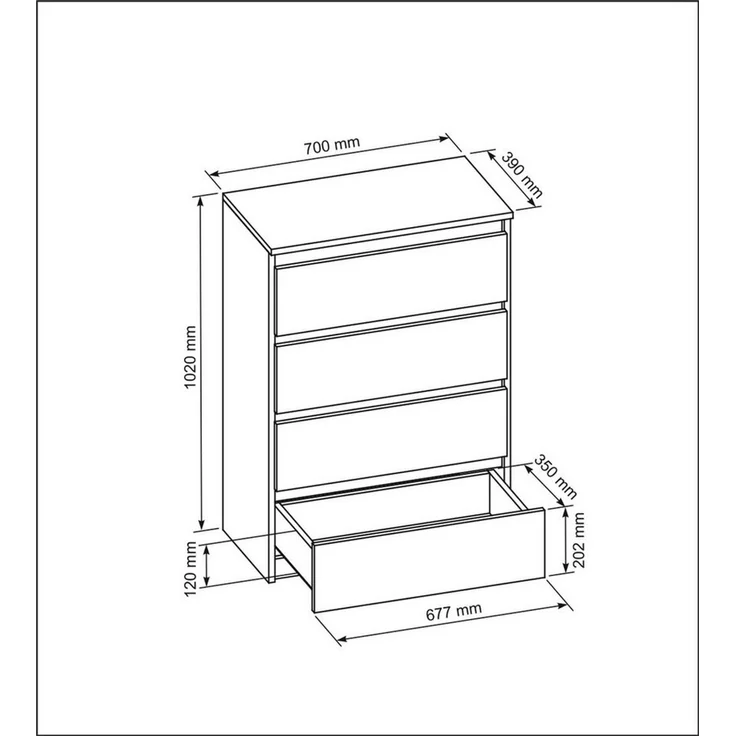 Raumhirsch Furniture Kommode, Sideboard, Kommode für das Schlafzimmer - Wohnzimmer (Maße: 70 × 39 × 102 cm, 4 Schubladen, Rollenschienen), viele Farbvarianten - Hochwertig & stabil – Bild 2