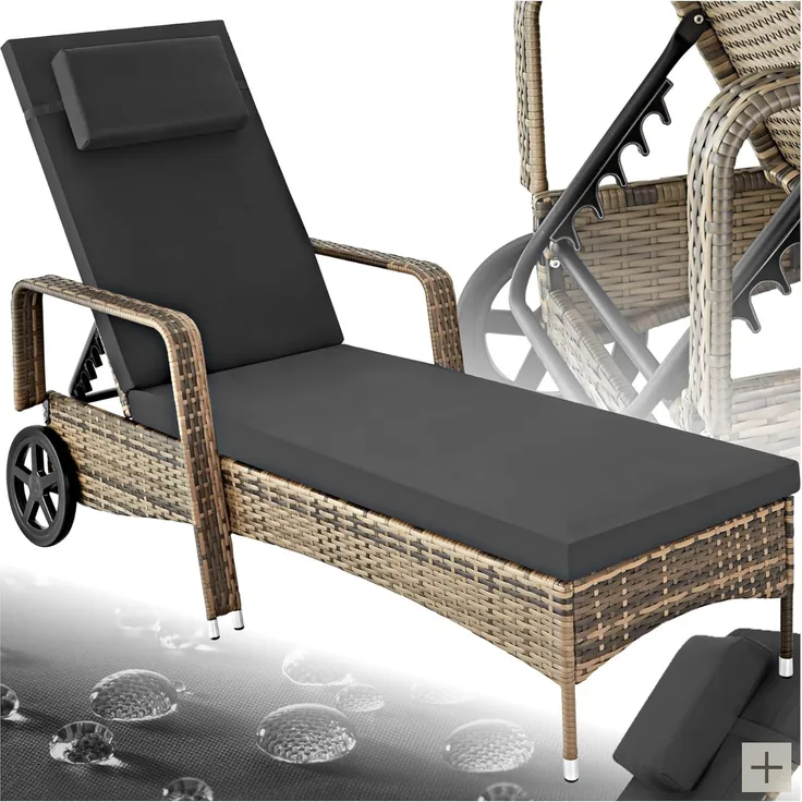 tectake Gartenliege Rattan Sonnenliege, 1, 1 St, 1tlg, widerstandsfähig