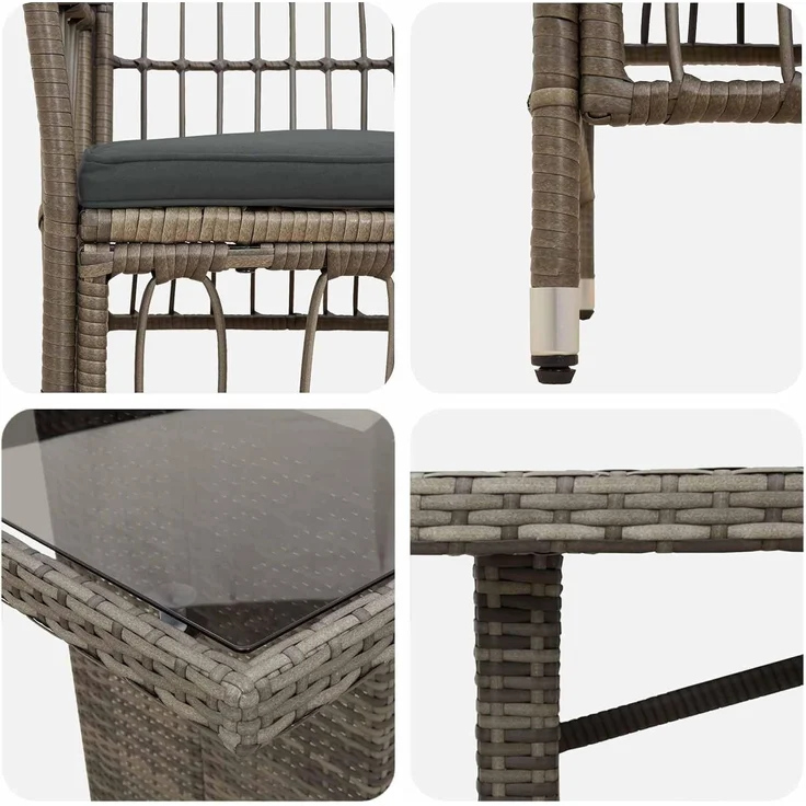vidaXL Outdoor-Essgruppe 7 stk. Grau Poly-Rattan 3448950 – Bild 7