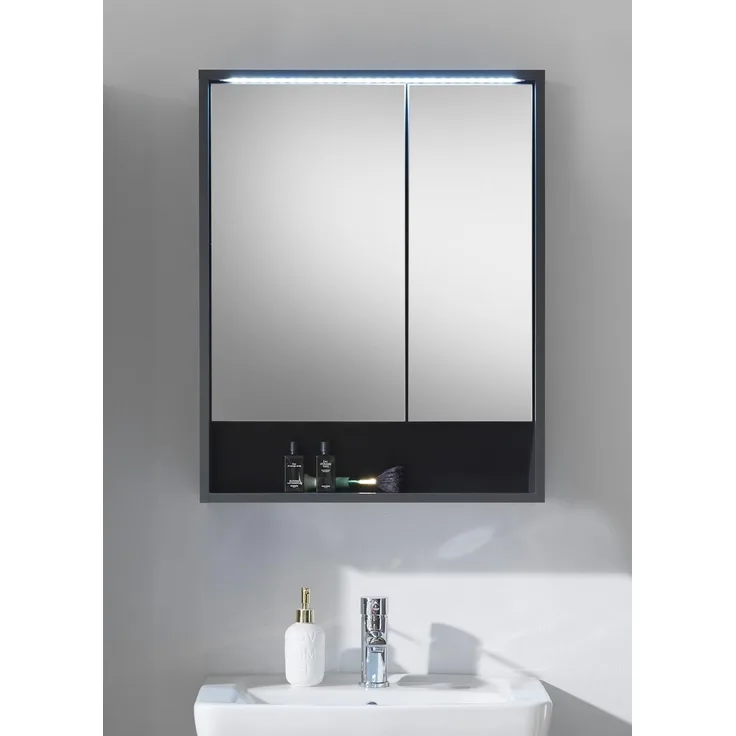 Badezimmerspiegelschrank >Lucera< in Grau aus Glas - 60x75x20cm (BxHxT)