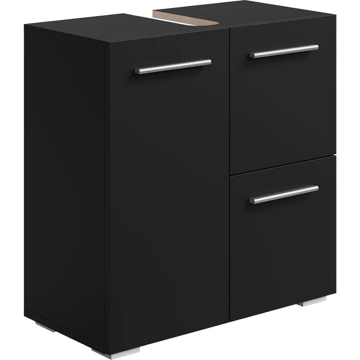 Badplaats Waschbeckenunterschrank Mars 60 x 30 cm Schwarz Matt- Stehender Badezimmerschrank mit 2 Türen und 1 Schublade – Bild 1