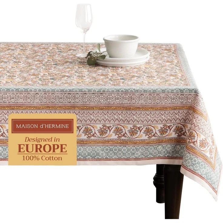 Maison d' Hermine Tischdecke, quadratisch, 100% Baumwolle, wiederverwendbar, dekorativ, für den Alltag, Esszimmer, Bauernhaus, Zuhause, Party, Feste und Hochzeit, 137,2x137,2 cm, Bunt (Nila)