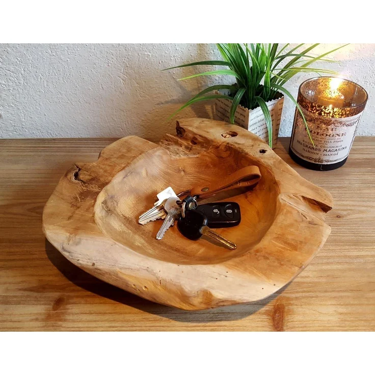 LB H&F Lilienburg Dekoschale LB H&F Teakschale Dekoschale Holzschale Teak Schale (Holz Schlüsselschale Schlüsselablage Obstschale Schüssel Schmuckschale ca. Ø 18-24 cm massiv), Jede Schale ist ein Unikat und unterscheidet sich in Farbe / Größe ! – Bild 1
