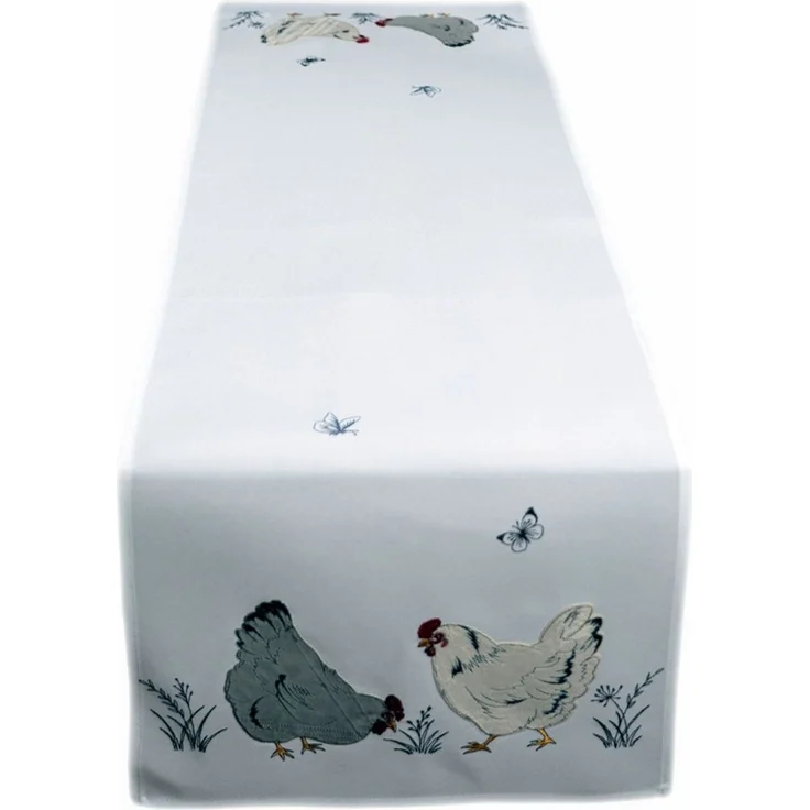 texpot Tischdecke Tischläufer Stickerei Hühner Schmetterlinge Ostern (1-tlg) – Bild 3