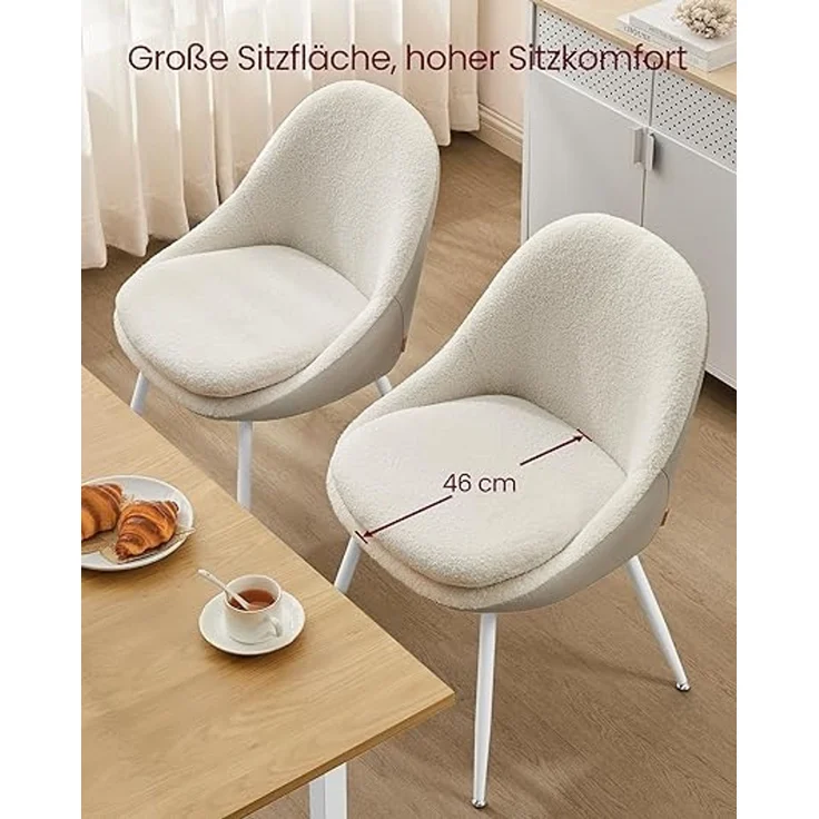 VASAGLE Esszimmerstuhl 4er Set, Küchenstuhl, bis 120 kg belastbar, Kissen mit 5,5 cm dickem Schaumstoff gepolstert, nach außen stehende Beine, für Büro Wohnzimmer, cremeweiß-wolkenweiß KDCDE184W14 – Bild 4