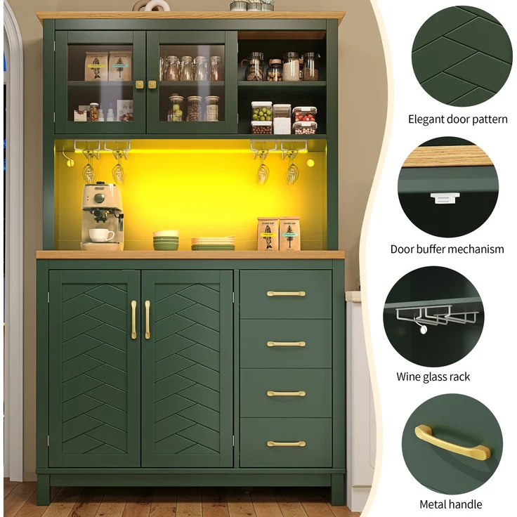 TavilaEcon Küchenbuffet Seitenboard, Aufbewahrungsschrank, Küchenschrank grün 180 × 40 × 105,5 cm (H × T × B) – Bild 5