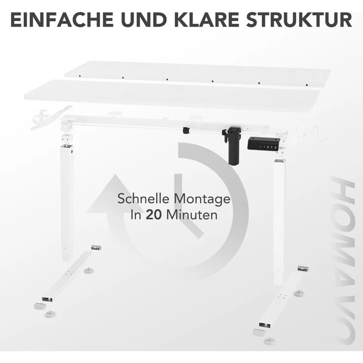 HOMAVO höhenverstellbarer Schreibtisch 60×140 cm, mit Memory- und Anti-Kollisionsfunktion, Höhe 70–117 cm, Weiß – Bild 4