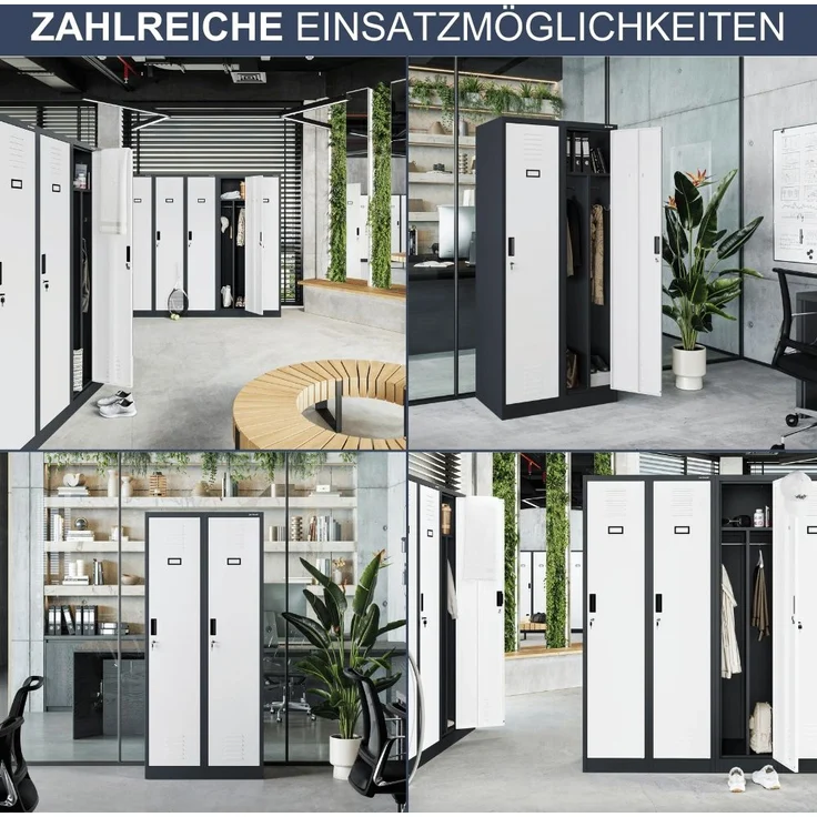 Umkleideschrank Spind WIEN - 2 Abteile, Etikettenhalter Lüftungsschlitze | Umkleidespind Metall Schließfachschrank Garderobenspind, 180x80x50cm Anthrazit-Weiß – Bild 6