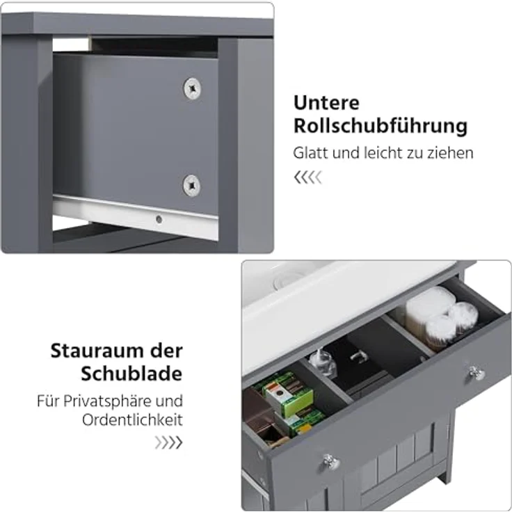 Yaheetech Waschbeckenunterschrank mit Schublade und 2 Türen, Dunkelgrau – Bild 7