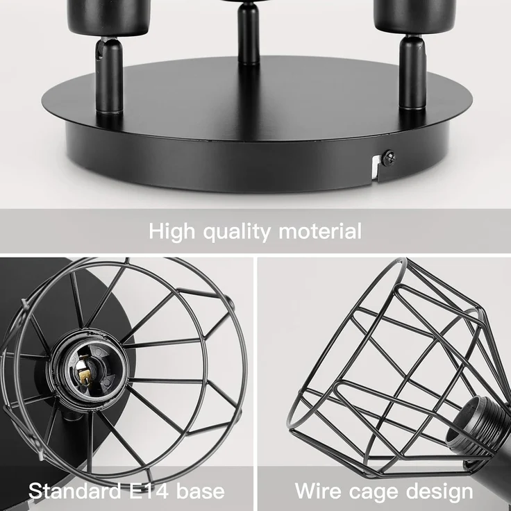 Dehobo Led Deckenstrahler Schwenkbar 350° - Deckenleuchte E14 3 Flammig Rund - Deckenlampe Spots Led Schwarz - Küchenlampe Wohnzimmerlampe Deckenspot Schlafzimmer – Bild 6