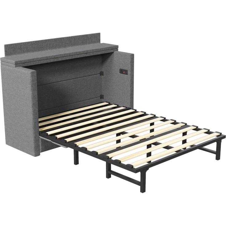 Schrankbett 140×200 cm mit USB, Typ-C und Schublade, Grau, ohne Matratze – Bild 8