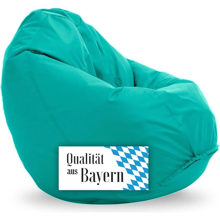 Bruni Sitzsack Classico L in Türkis – XL Sitzsack mit Innensack zum Lesen, Abnehmbarer Bezug, lebensmittelechte EPS-Perlen als Bean-Bag-Füllung, aus Deutschland