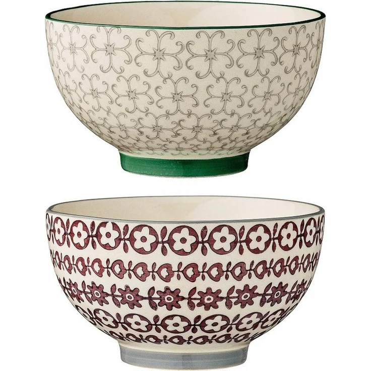 Bloomingville Müslischale Bloomingville Karine Schüssel Ø 13,5 cm Green Steingut 2er Set, Steingut, (Set) – Bild 1