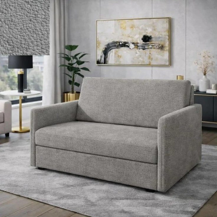 KRISAN MÖBEL Sofa ARIA 2-Sitzer Schlafsofa 122 × 95 × 84 cm in Grau Stoff GERA mit Schlaffunktion und Bettkasten – Bild 3