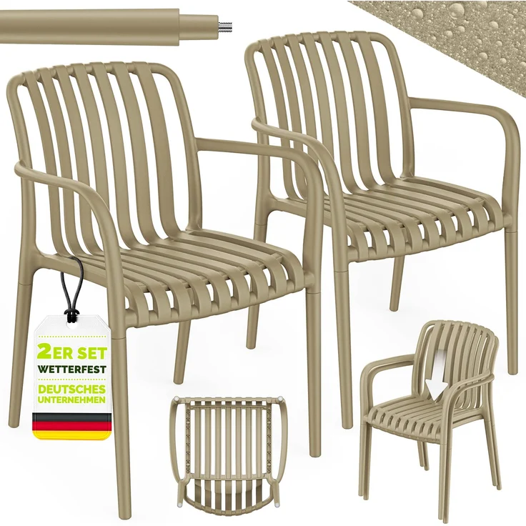 tillvex® Gartenstühle 2er Set Stapelbar Wetterfest mit Armlehne | Outdoor Stühle bis 120kg belastbar | Gartenstühle Outdoor | Terrassenstuhl Gartenmöbel Balkon Garten Terrasse – Bild 6