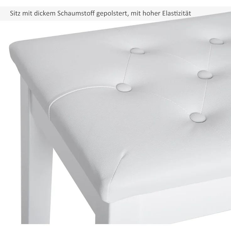HOMCOM Klavierbank traditionellen Flurbank im Landhausstil kosmetischer Hocker Stauraum (Hocker, 1-St, Klavierhocker), Gummiholz, Kunstleder, Weiß, 76 x 36 x 50 cm – Bild 5