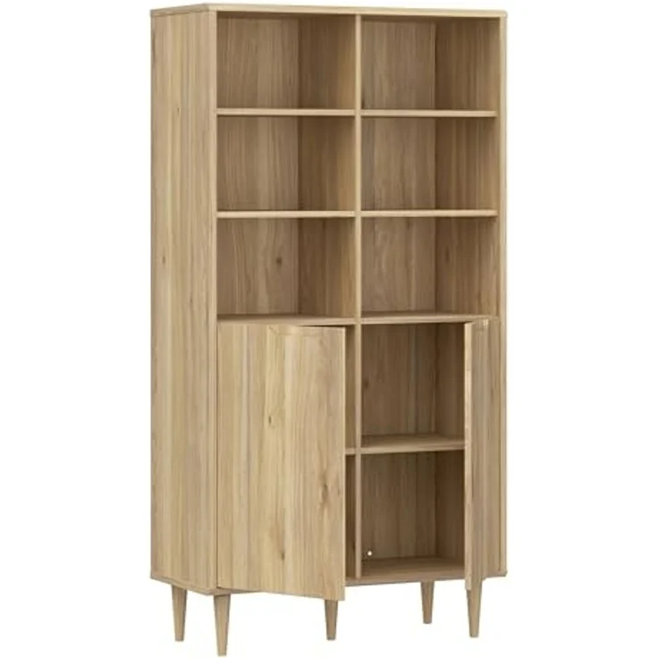 Forte Sherbrooke Regalschrank 100, Skandi-Stil, leichte Montage Dank EasyKlix by Forte, 2-türig, hohe Füße, Holzwerkstoff, Mauvella Eiche Holzdekor, 94,6 cm breit x 182,6 cm hoch x 43 cm tief – Bild 6