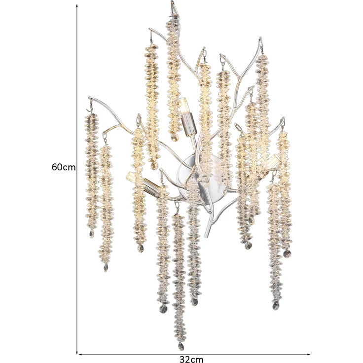Ausgefallene LED Wandlampe Silber Chrom mit Kristall, Höhe 60cm – Bild 4