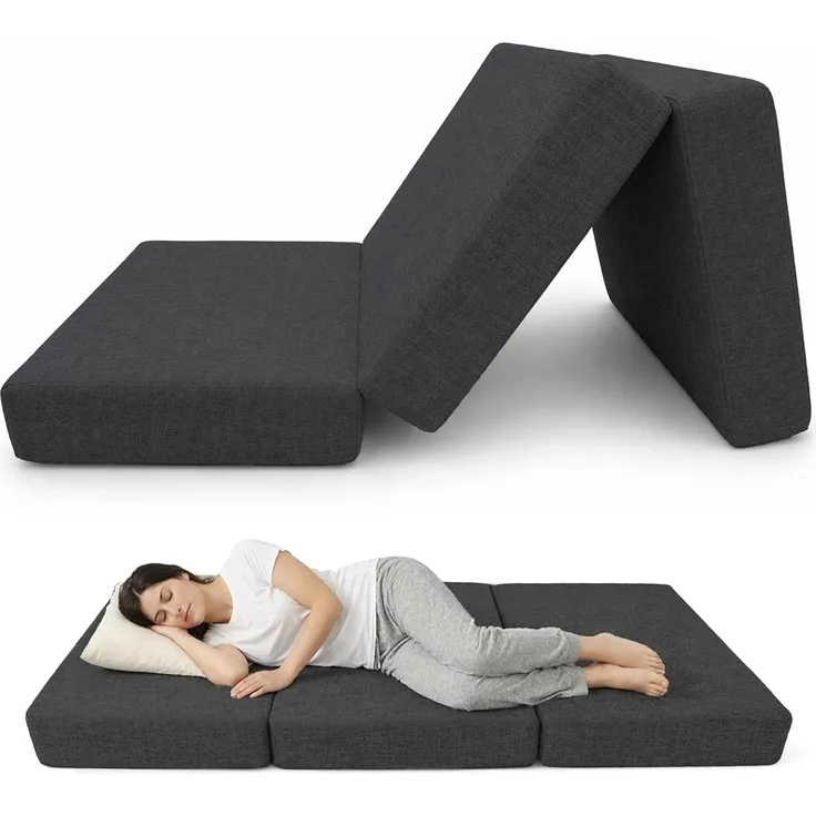 POKAR Klappmatratze 3-teilige Faltmatratze Camping Matratze Gästematratze Feldbett Klappbett Gästebett Bodenmatratze Schlafmatratze 120 x 195 x 15 cm, Anthrazit