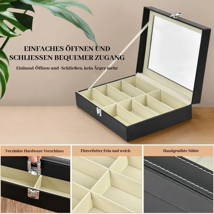 BlingBin Aufbewahrungsbox Schmuckkasten Brillenbox zur Aufbewahrung von 8 Brillen (2er Set, 2 St, 8 Fächer), 34 x 25 x 9 cm Sonnenbrillen Präsentation Brillendisplay – Bild 4