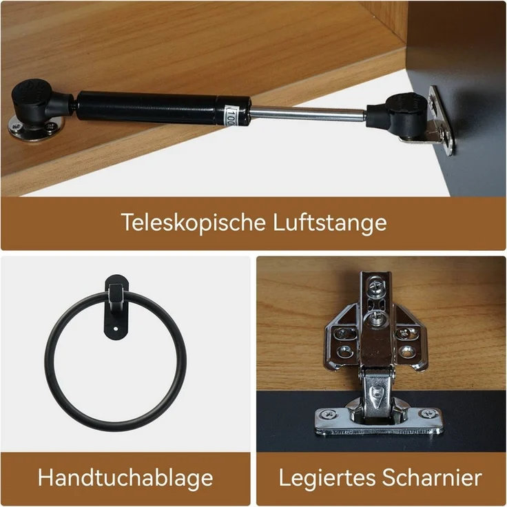 Puluomis Badezimmer-Set Waschbeckenunterschrank 60cm mit Waschbecken, (mit Handtuchring, Klopapierhalter) – Bild 2