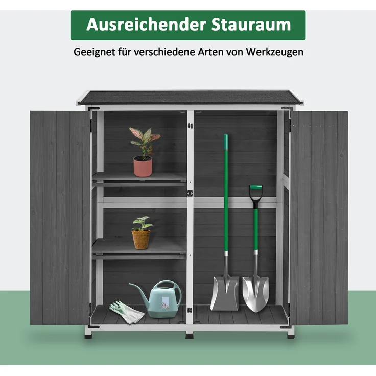 M MCombo Gartenschrank Holz Wetterfest, Klein Outdoor Gartenhaus Gerätehaus, für Außenbereich & Balkon & Terrasse, 0707 (Grau) – Bild 5