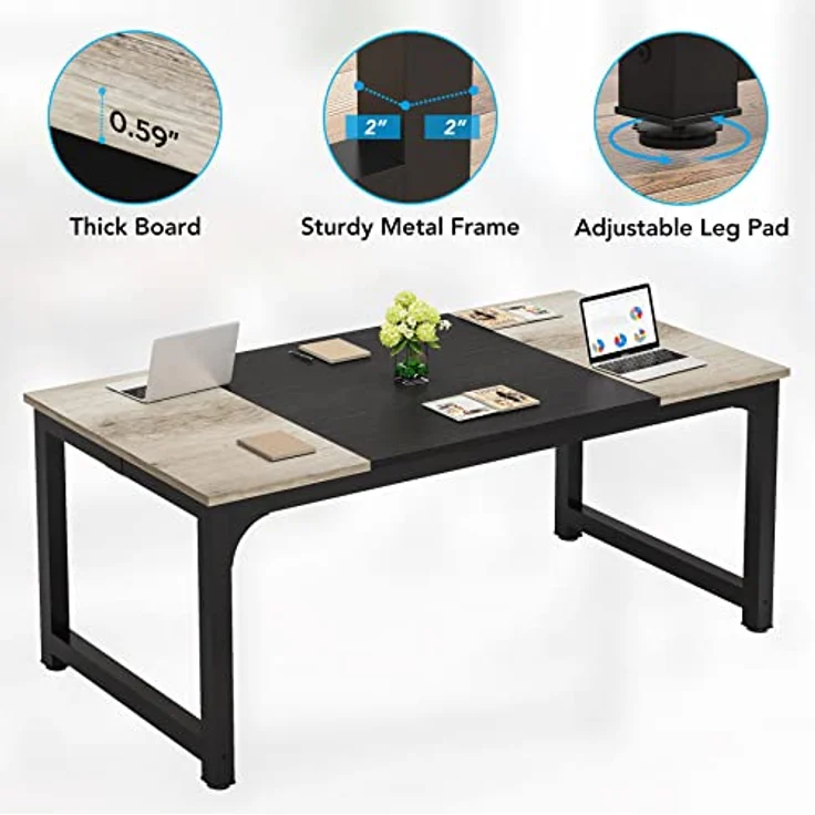 LITTLE TREE 70,8 Zoll großer Chefschreibtisch, einfacher Computerarbeitsplatz mit 31,5 Zoll breiter Arbeitsfläche für das Homeoffice – Bild 7