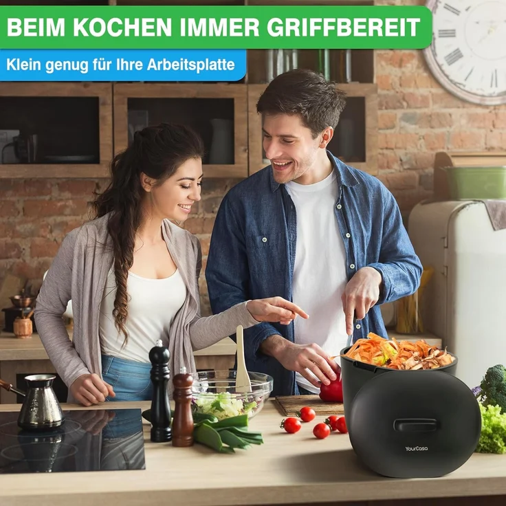 YourCasa Biomülleimer Küche 6L für alltäglichen Biomüll Spülmaschinenfest mit Sieb, Spülmaschinenfest, 6L Fassungsvermögen – Bild 2