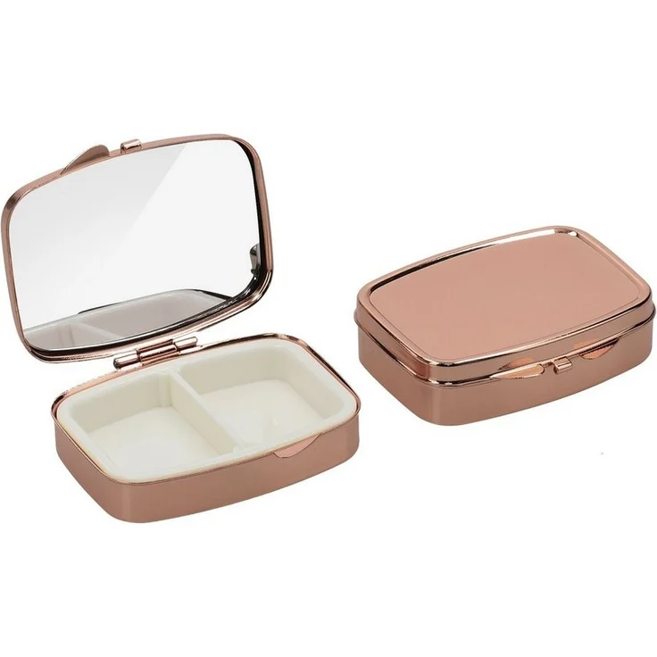 kwmobile Pillendose 2x Edelstahl Tablettenbox mit 2 Fächern - 5,5 x 4 x 1,5cm (1 St), Pillendose klein Tablettendose Tragbare Pillenbox Medikamentenbox Dose – Bild 1