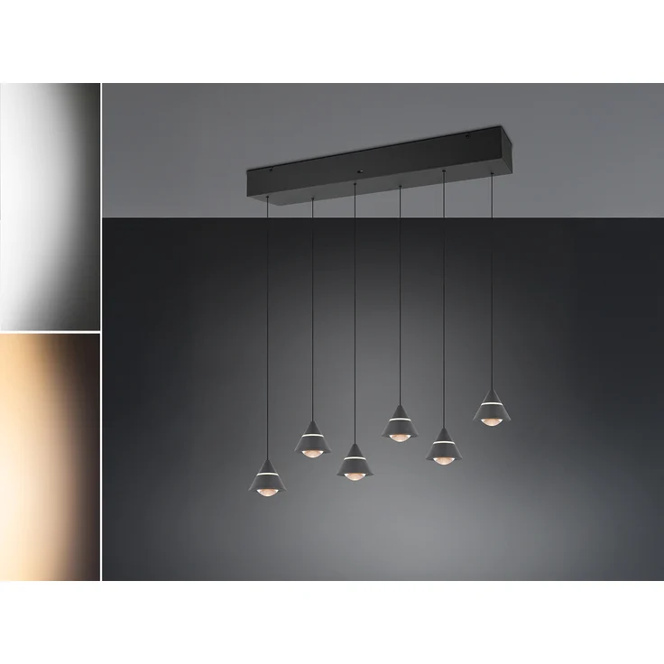 LED Pendelleuchte ROMEO höhenverstellbar, 6-flammig Schwarz, Breite 75cm – Bild 3