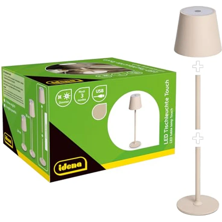 Idena 50152 Touch LED Tischlampe beige, dimmbar mit USB-Anschluss und drei Farbmodi, 24-38 cm höhenverstellbar – Bild 3