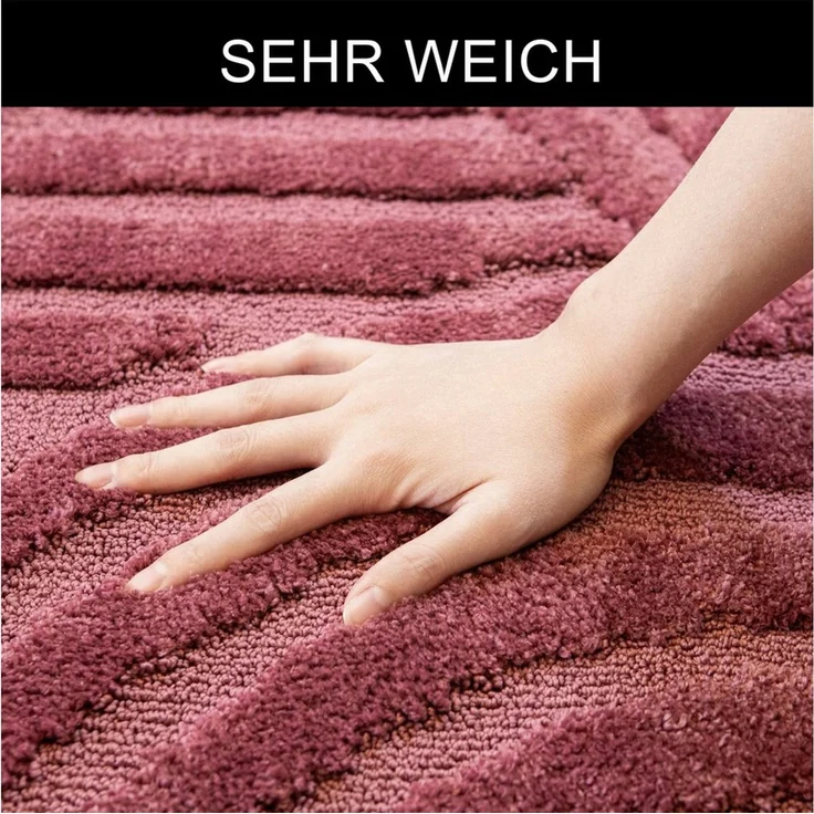 OTTO home Badematte Regona Scandi, Badvorleger, Badezimmer Teppich, Duschvorleger, Höhe 10 mm, rutschhemmend beschichtet, strapazierfähig, Polyester, rechteckig, Badteppich, Uni Farben, Hoch-Tief-Effekt, modernes Muster, Zen – Bild 4