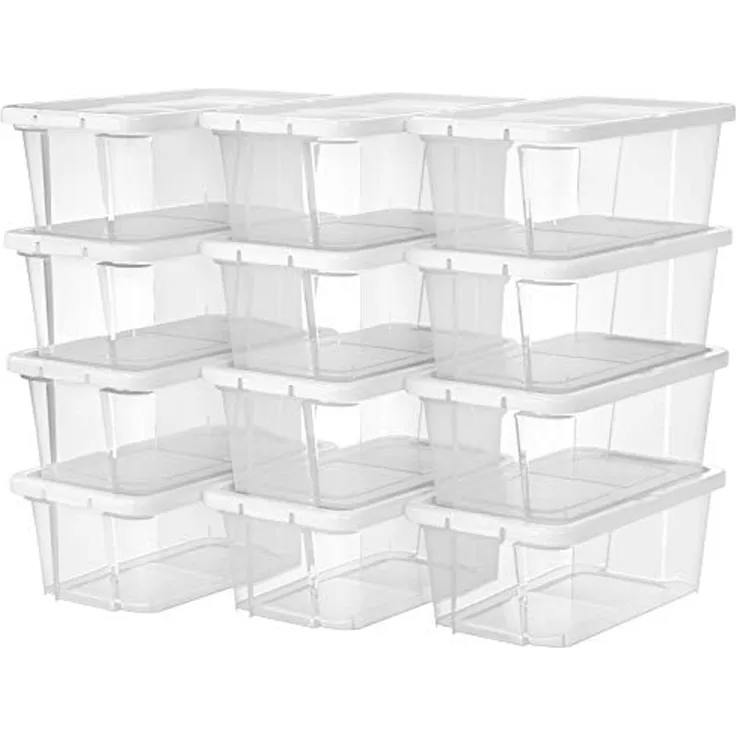 Songmics 12er Set Schuhboxen mit Deckel, Kunststoff Transparent, 35 x 20 x 12,5 cm