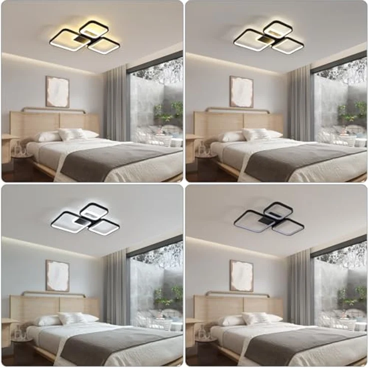 Comely LED Deckenleuchte Dimmbar Quadrat, 57cm 45W Schwarz Moderne LED deckenlampe mit Fernbedienung für Wohnzimmer Schlafzimmer, Dimmbar 3000K-6500K – Bild 3