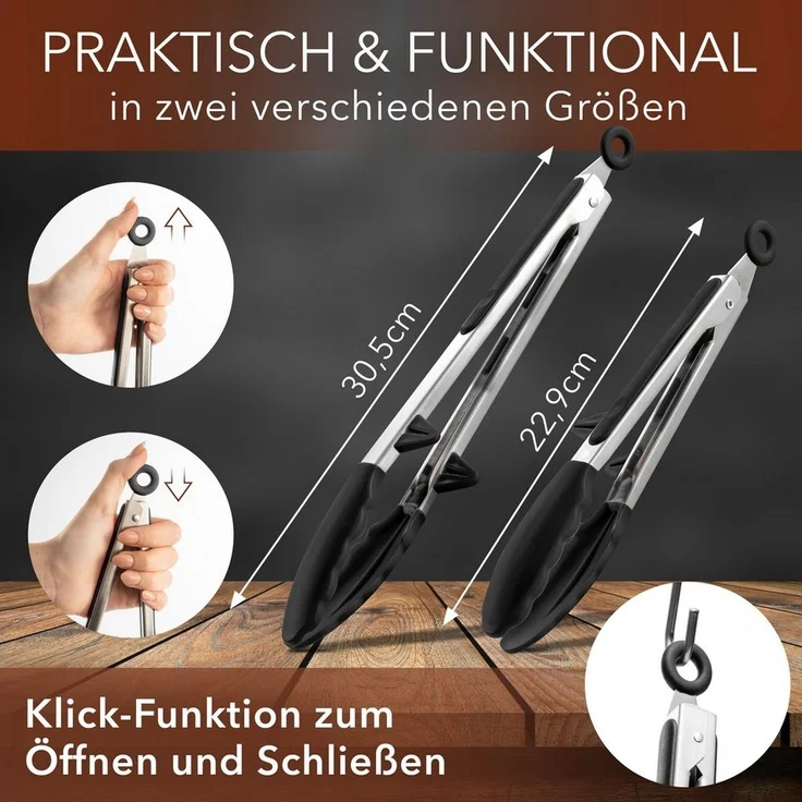 AVANA Kochzange Edelstahl Küchenzange Silikon Grillzange Zange Kochen Mehrzweckzange, mit integriertem Standfuß, 2er Set – Bild 3