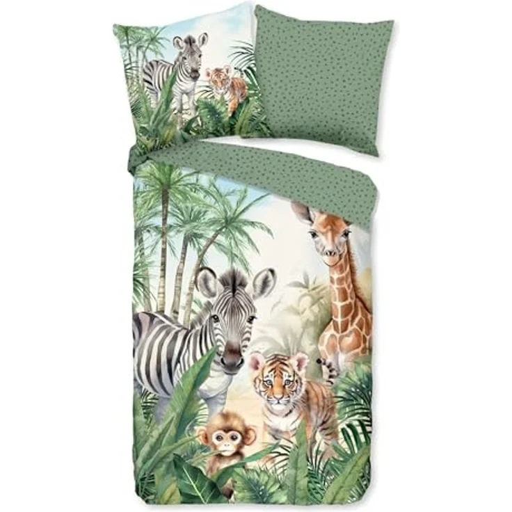Good Morning Kinder Bettwäsche 135x200 Thabo Zoo Safari Wildtiere grün 33236 – Bild 1