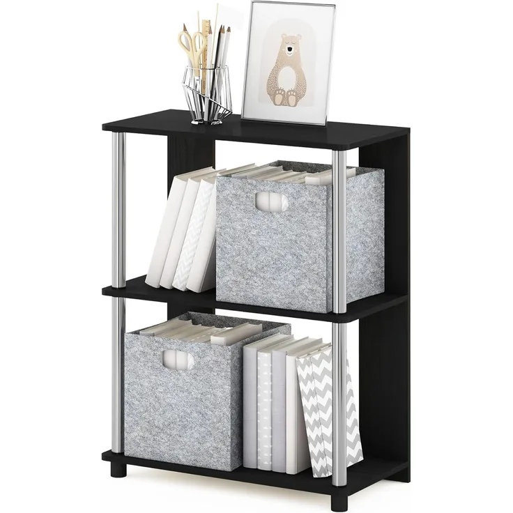 Furinno Jaya Bücherregal im schlichten Design, Americano/Edelstahlrohre