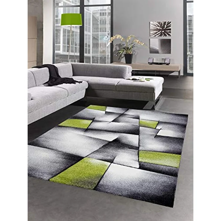 Carpetia Teppich Moderner Teppich Kurzflor Wohnzimmerteppich karo abstrakt grün grau, rechteckig, Höhe: 13 mm – Bild 2