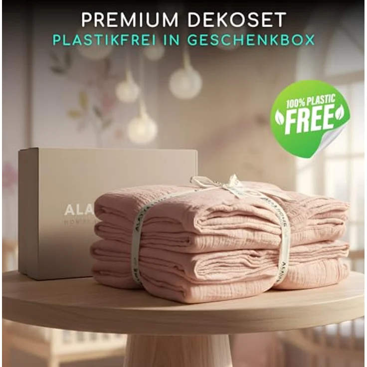 Alavya Home® Betthimmel Dekoset (2 Stück Betthimmel 1 Stück Wimpelkette 300cm cm lang mit 9 Stück Wimpeln, 3-tlg), Dekoset aus 100% Bio-Musselin Baumwolle 125x350 cm – Bild 6