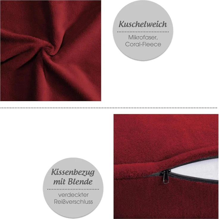 CelinaTex Dekokissen Xanio Deko Kissen Zierkissen Kopfkissen Sofa Fleece 40x60cm bordeaux, anschmiegsam,bügelfrei,flauschig,kuschelweich,leicht beziehbar – Bild 3