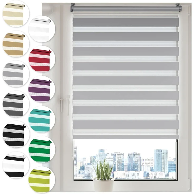 Doppelrollo Klemmfix ohne Bohren 85x210 cm Grau Duo Rollo Klemmrollo Sonnenschutzrollo Fensterrollo für Fenster & Türen Zebrarollo Seitenzugrollo – Bild 1