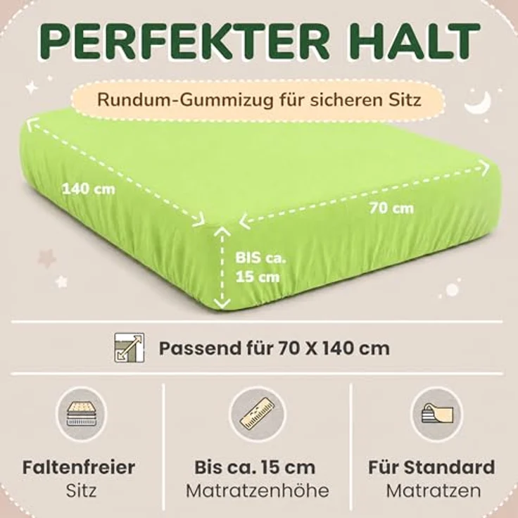 leevitex® Spannbettlaken Spannbettlaken Kinder Spannbettlaken Premium 170 g/m², Gummizug: Rundumgummizug, (2 Stück), schwer & blickdicht, 100% Baumwolle, 70 x 140 cm – Bild 5