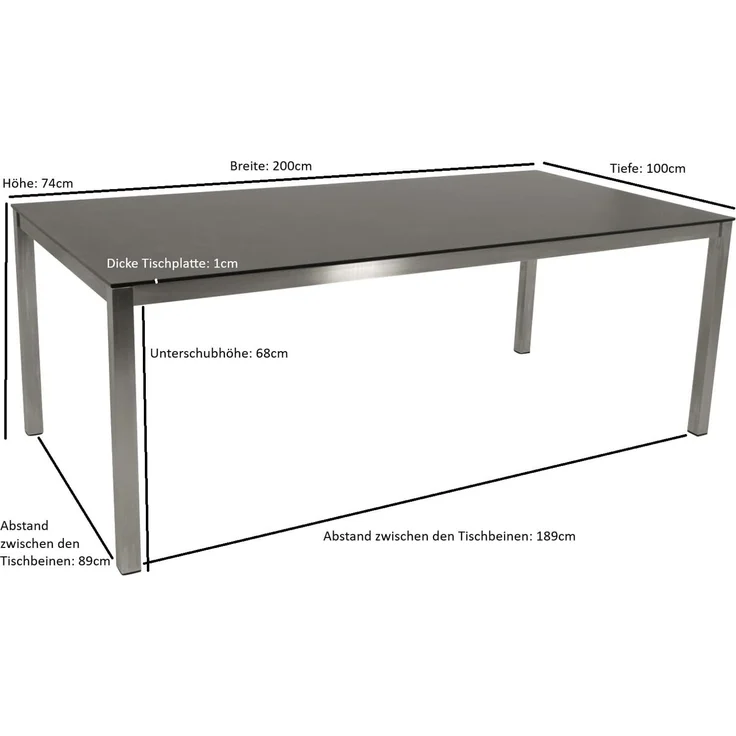 DEGAMO SYDNEY Gartentisch, Edelstahl + Glas, grau, 200x100cm – Bild 2