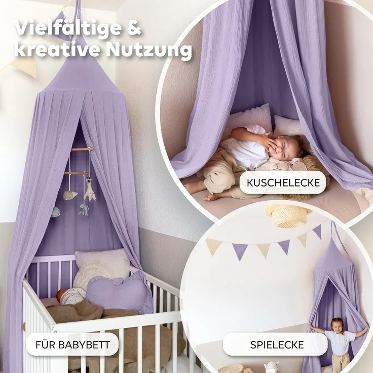 lilimaus Betthimmel Hochwertiger Baldachin Betthimmel Kinderzimmer, Gold Applikation, Stilvoller Baldachin für Baby- und Kinderzimmer – Bild 3
