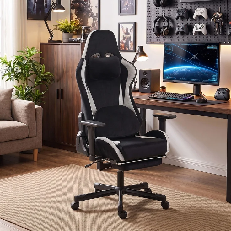MELAYR, Gaming Stuhl Ergonomischer Gaming Sessel mit Knetmassage und Wärme, 70.5 x 73 x 137.5 cm, Schwarz – Bild 3