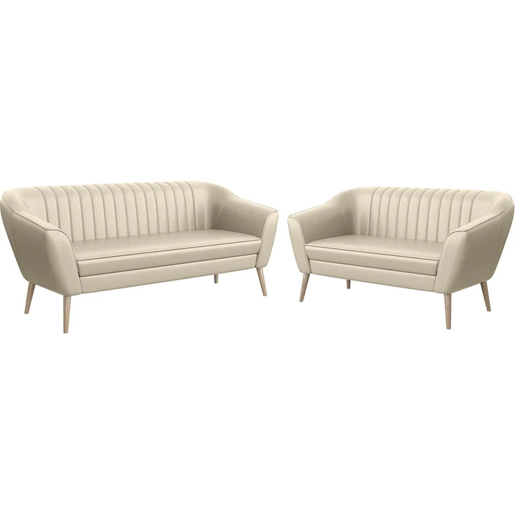 MEBLINI Sofa-Set KAIA 3+2 - Creme Kunstleder - für Wohnzimmer - Mini Lounge für fünf Personen - Küchensofa - Sofa Klein - Sitzgarnitur - Polstergarnitur - Sofagarnituren – Bild 1